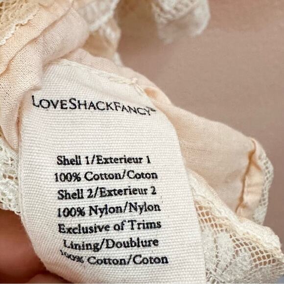 Loveshackfancy Cotton Lace Ruffles Mini Dress 3/4th Sleeves Floral Cream Size 6 - Picture 15 of 16